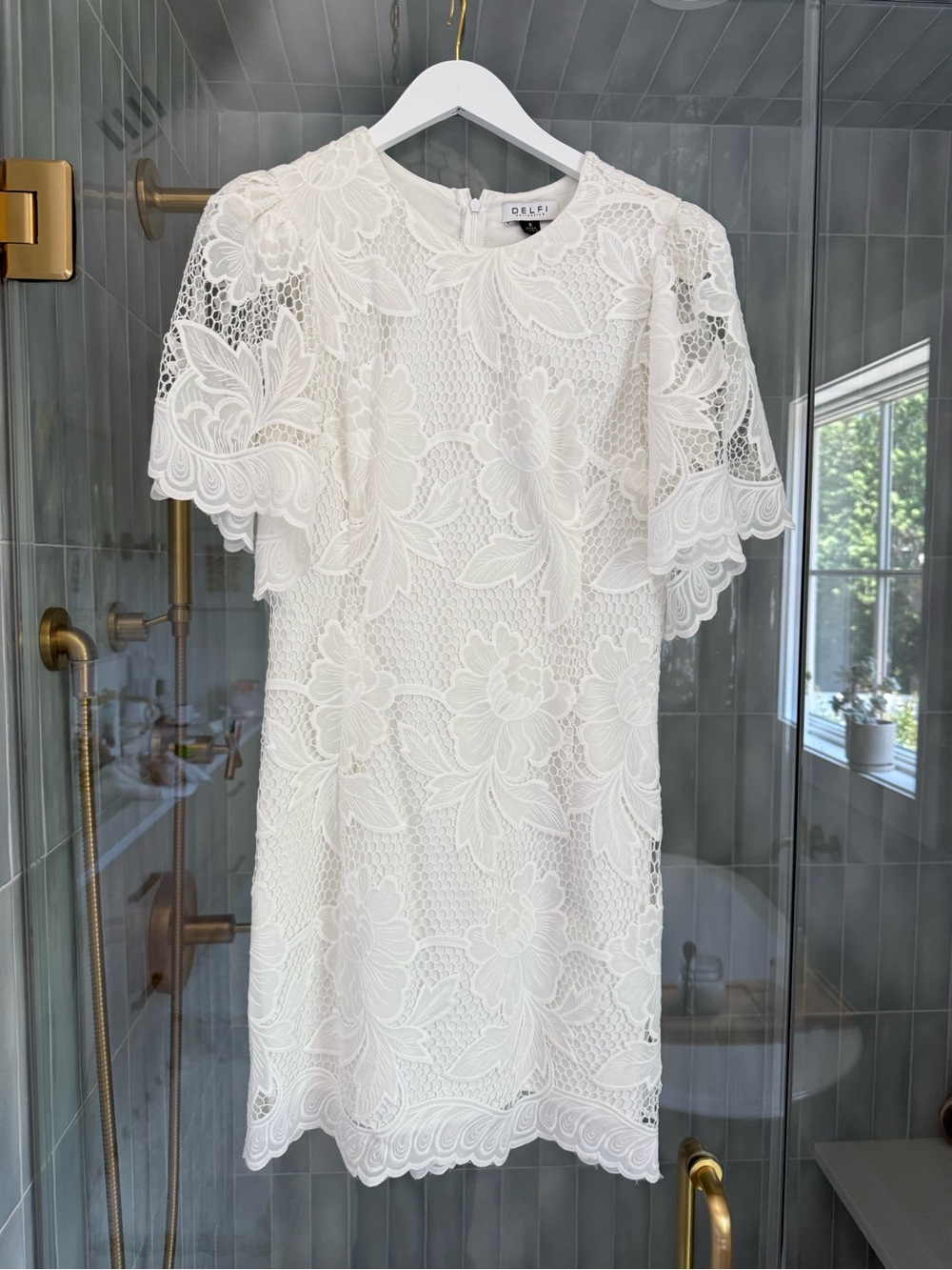 DELFI White Floral Lace Mini Dress